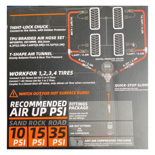 Система для одновременной подкачки четырех колес от 0,3 до 7 атм