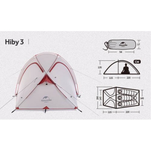 Трекинговая палатка Naturehike Hiby (2-3-местная) 20D silicone, NH18K240-P, цвет красный, updated, вес 3.2 кг